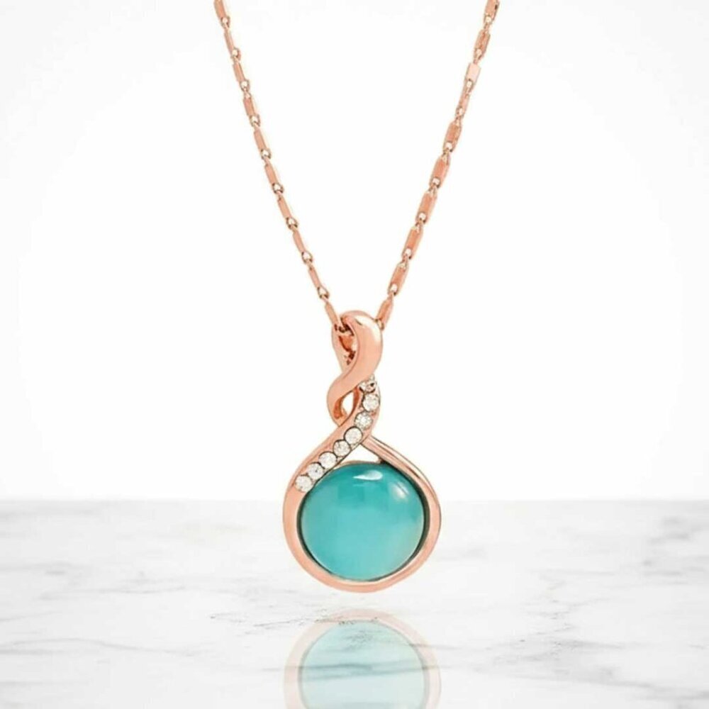 Ladies Blue Round Opal Necklace